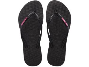 Havaianas – SLIM LOGO METALLIC – BLACK/PINK